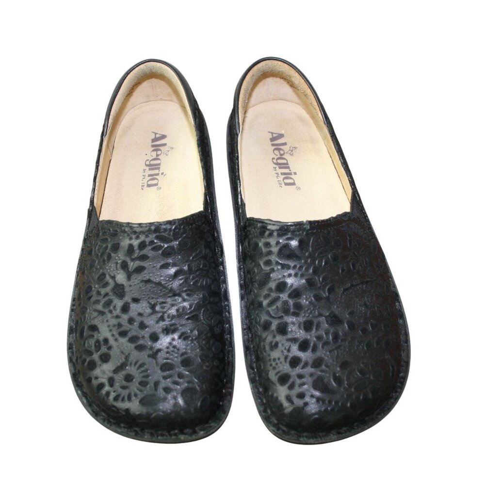 Alegria Black Embossed Leather Slip-On Comfort Shoes Women’s Size 37 - Picture 4 of 11
